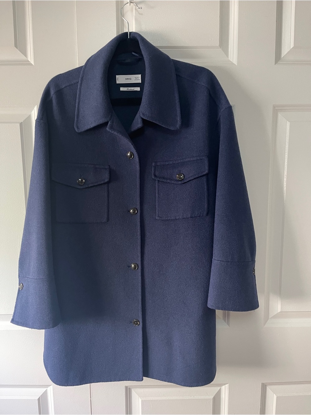 Mango Navy Wool Pea Coat with Front Flap Pockets
